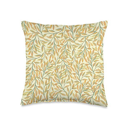 Green Artisitic Yellow Leaves Throw Pillow  16x16  Multicolor