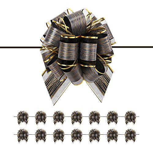 PACKQUEEN 15 Large Black Gift Bows  6 inches  Ribbon Pull Bows for Gift Wrapping  Gift Wrap Bows for Decorating Presents
