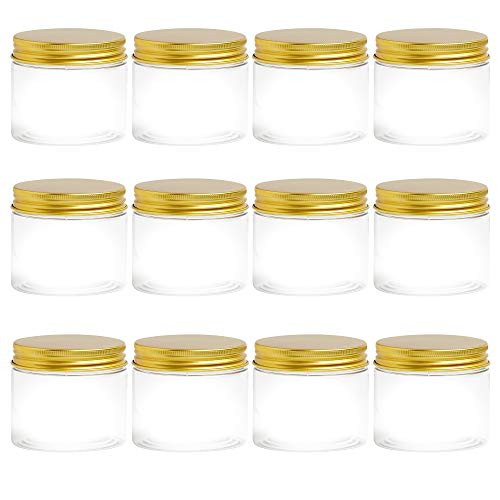 Plastic Jars With Lids  Jar With Lids  Plastic Mason Jar  Storage Containers For Cosmetics  Slime Storage Jars  Desert Containers  Airtight Plastic Jar With Lid  12 Pack  5 oz  Gold