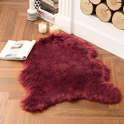 MIULEE Luxury Super Soft Fluffy Area Rug Faux Fur Sheepskin Rug Decorative Plush Shaggy Carpet for Bedside Sofa Floor Nursery 2 x 3 Feet  Wine Red