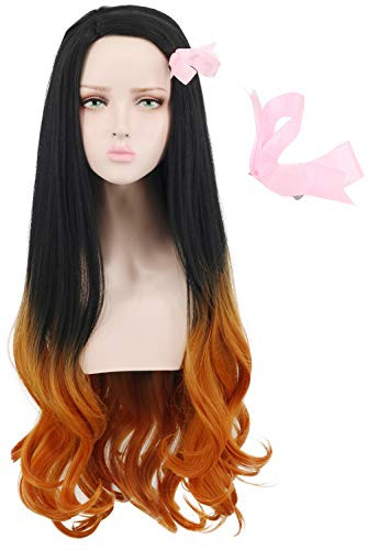 Yuehong Women Orange Black Gradient Wig Long Curly Wig Halloween Cosplay Wig Costume Hair Wigs