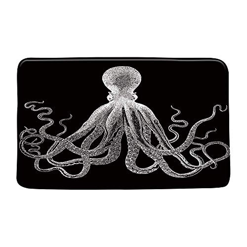 Octopus Tentacle Bath Mat Black White Kraken Tentacle Ocean Non-Slip Bathroom Rug Shower Floor Marine Nautical Giant Octopus Bath Rug Absorbent Doormat Bedroom Rug Kitchen Toilet