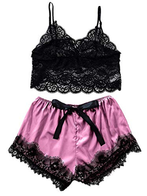 Avanova Women's Sexy Satin Cami Shorts Pajama Set Lace Lingerie Sleepwear Nightwear Purple Large Avanova Women's Sexy Satin Cami Shorts Pajama Set Lace Lingerie Sleepwear Nightwear Purple Large