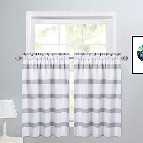 Haperlare Grey Tier Curtains for Kitchen  Waffle Weave Textured Farmhouse Half Window Cafe Curtains Kitchen Curtains  Yarn Dyed Striped Pattern Bathroom Window Curtain  30" W x 30" L  Set of 2
