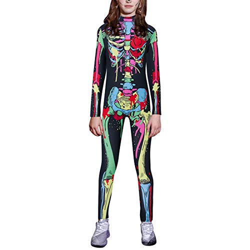 Little Girls Boys Halloween Costume Size 7-8 Novelty Colorful Paint Skull Cosplay Bodysuit Jumpsuit 3D Printed Skeleton One-Piece Outfit