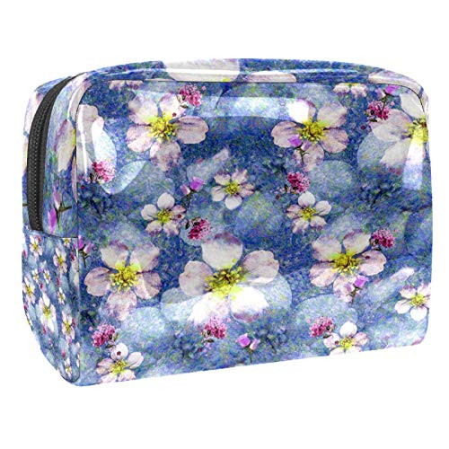 Small Makeup Bag for Purse Travel Makeup Pouch Cosmetic Bag Purple Floral Pattern