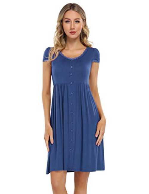 Coolmee Nightgown for Women Sleepwear Button Down Nightshirt Boyfriend Sleepshirt Nightdress for Women Pajamas Dress Blue Coolmee Nightgown for Women Sleepwear Button Down Nightshirt Boyfriend Sleepshirt Nightdress for Women Pajamas Dress Blue