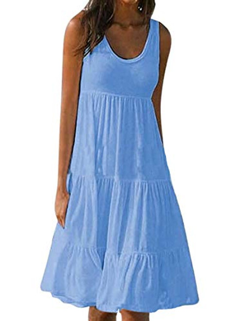 YMING Womens Casual Plus Size Dress Sleeveless Party Beach Dress Ruffle Hem Dress Light Blue 3XL YMING Womens Casual Plus Size Dress Sleeveless Party Beach Dress Ruffle Hem Dress Light Blue 3XL