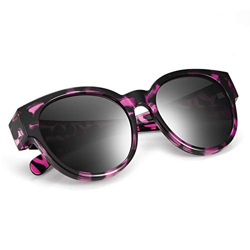 TINHAO Polarized Fit Over Sunglasses Wear Over Prescription Glasses Sunglasses with Trendy Cat Eye Frame for Women Men  Purple Leopard  Black