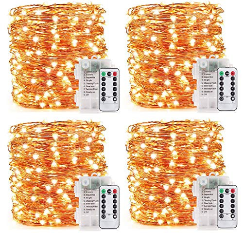 YOEEN 4 Pack 33Ft 100 LED Fairy Lights Battery Operated with Remote Control Timer Waterproof 8 Modes Copper Wire Twinkle String Lights for Bedroom Garden Party Wedding Chirstmas Decor White Warm YOEEN 4 Pack 33Ft 100 LED Fairy Lights Battery Operated with Remote Control Timer Waterproof 8 Modes Copper Wire Twinkle String Lights for Bedroom Garden Party Wedding Chirstmas Decor White Warm