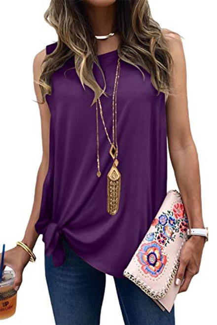 MODARANI Casual Sleeveless Tunic Top for Women Knot Twisted Front Purple Solid Color Comfy Shirts Large MODARANI Casual Sleeveless Tunic Top for Women Knot Twisted Front Purple Solid Color Comfy Shirts Large