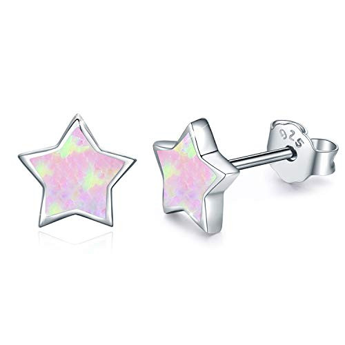 Hypoallergenic Earrings Synthetic Opal Star Stud Earrings Tiny Small Earrings Gifts for Women Earrings Sterling Silver Minimalist Jewelry for Sensitive Ears  pink star earrings