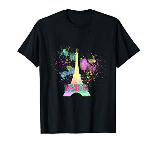 Paris Eiffel Tower Rainbow Paint Splats Graphic T-Shirt