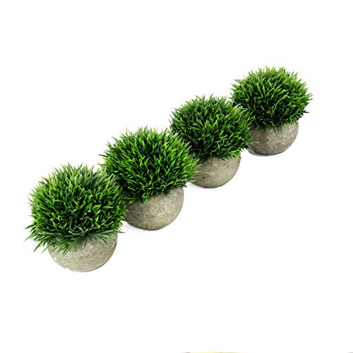 U'Artlines Artificial Plastic Mini Plants Topiary Shrubs Fake Plants with Gray Pot for Bathroom House Decorations  4pcs Green Grass