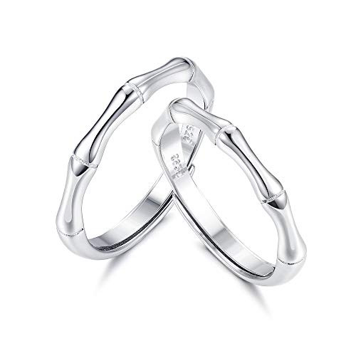 Sllaiss 2PCs 925 Sterling Silver Knuckle Stackable Rings for Women Men White Gold Plated Minimalist Thin Matching Band Ring Set