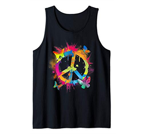 Butterfly Peace Sign Color Paint Splatter Splash Butterflies Tank Top