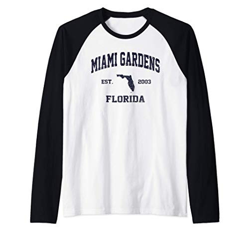 Miami Gardens Florida FL vintage state Athletic style Raglan Baseball Tee