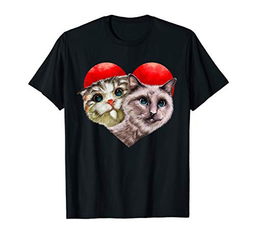 Cat Valentines Day Shirt Kitty Mom Dad Heart Oil Paint Style T-Shirt