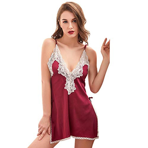 Sleepwear Sexy Lingerie Nightgown Lace Chemise Satin Slip Silk Negligee Nightie Bridal Babydoll for Women  Red  Large Sleepwear Sexy Lingerie Nightgown Lace Chemise Satin Slip Silk Negligee Nightie Bridal Babydoll for Women  Red  Large