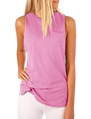 Hount Women's High Neck Tank Tops Summer Sleeveless T Shirts Loose Fit with Pockets  Pink  XL