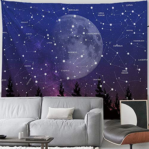 PROCIDA Constellation Tapestry Moon Forest Tree Purple Night Star Sky Wall Hanging Blanket for Dorm College Bedroom Living Room Decor with Nails  90"W x 71"L  Purple