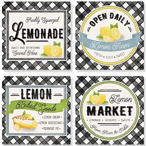 Carson SS74388 Lemon Market Square House Coaster Set of 4  4-inch Diameter  Multicolor