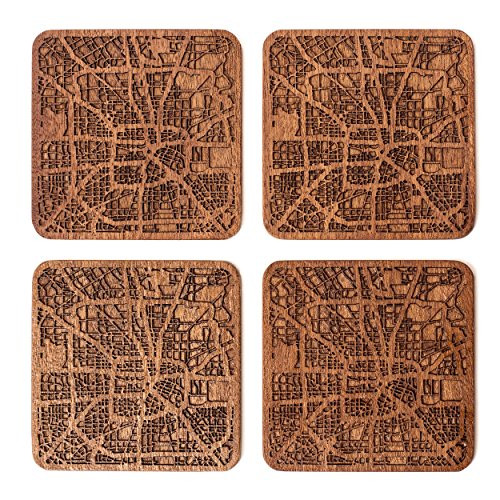 Houston Map Coaster by O3 Design Studio  Set Of 4  Sapele Wooden Coaster With City Map  Handmade