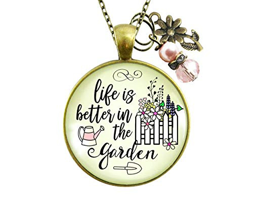 Gutsy Goodness Gardener Necklace Life is Better in Garden Womens Quote Gift Jewelry 24"