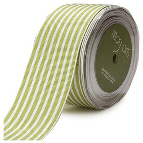 May Arts 1-1 2-Inch Wide Ribbon  Celery Grosgrain Stripe