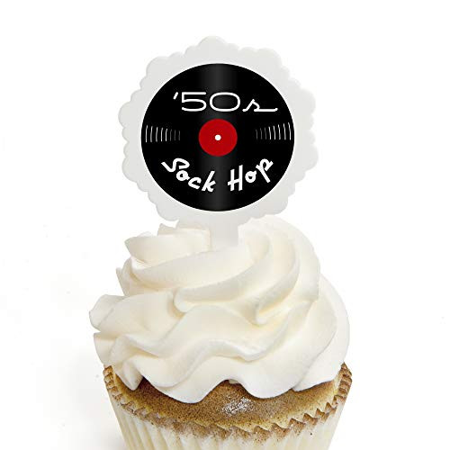 50's Sock Hop - Cupcake Picks with Stickers - 1950s Rock N Roll Party Cupcake Toppers - 12 Count 50's Sock Hop - Cupcake Picks with Stickers - 1950s Rock N Roll Party Cupcake Toppers - 12 Count