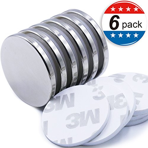 Super Strong Neodymium Disc Magnets with Double-Sided Adhesive, Powerful Permanent Rare Earth Magnets. Fridge, DIY, Building, Scientific, Craft, and Office Magnets, 1.26"D x 1/8"H - Pack of 6 Super Strong Neodymium Disc Magnets with Double-Sided Adhesive, Powerful Permanent Rare Earth Magnets. Fridge, DIY, Building, Scientific, Craft, and Office Magnets, 1.26"D x 1/8"H - Pack of 6