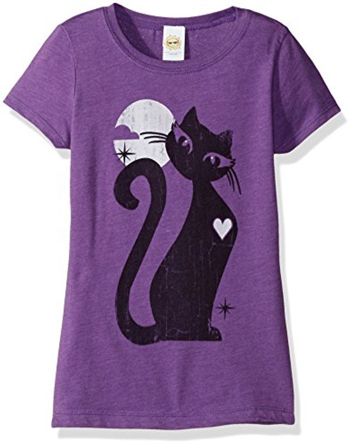 LOST GODS Girls' Big Black Cat Graphic T-Shirt  Purple Berry  L