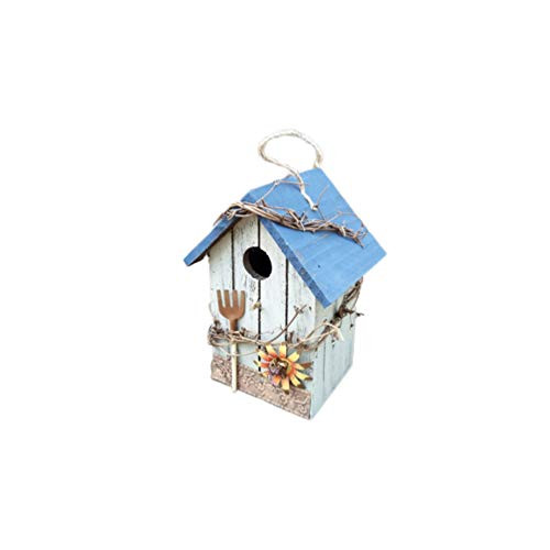 SUPVOX Wooden Bird Houses Garden Indoor Outdoor Decorative Bird House Bird Nest for Squirrel Hummingbird Bluebird Parrot Sparrow Bird  Blue Roof