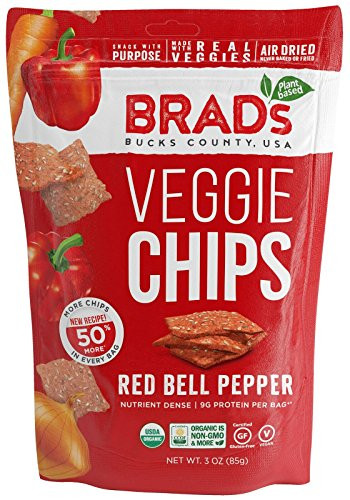 Brad's Plant Based Organic Veggie Chips  Red Bell Pepper  3 Bags 9 Servings Total