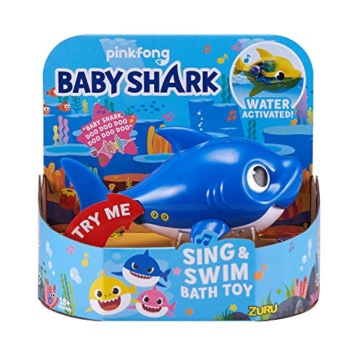 Robo Alive Junior Baby Shark Battery-Powered Sing and Swim Bath Toy by ZURU - Daddy Shark  Blue   Custom Packaging