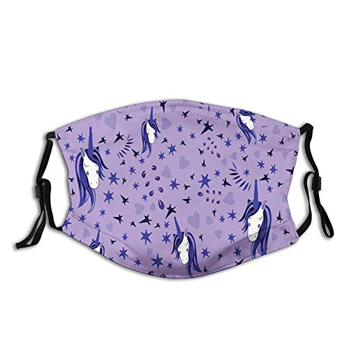Teenage Style Stars and Hearts Purple Toned Background Fairy Face Mask Reusable Washable Masks Cloth for Men and Women