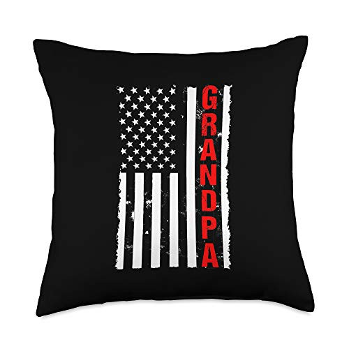 JonFriday USA Fire Department Firefighter Gifts Grandpa USA Flag Firefighter Thin Red Line Fireman Gift Throw Pillow  18x18  Multicolor