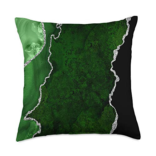 Gifts24Seven - Glam Elegant Vibe Gifts For Women Glamorous Forest Green Marbled Chic Grey Details Luxury Vibe Throw Pillow  18x18  Multicolor