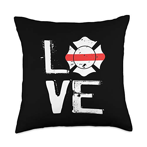 JonFriday USA Fire Department Firefighter Gifts Love Maltese Cross Firefighter Thin Red Line Fireman Gift Throw Pillow  18x18  Multicolor