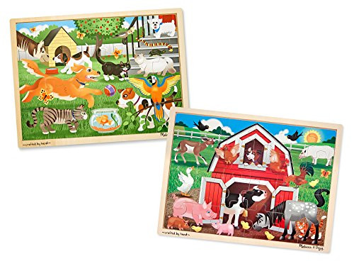 Melissa  and  Doug Animals Wooden Jigsaw Puzzle Sets - Pets and Farm  24 pcs each