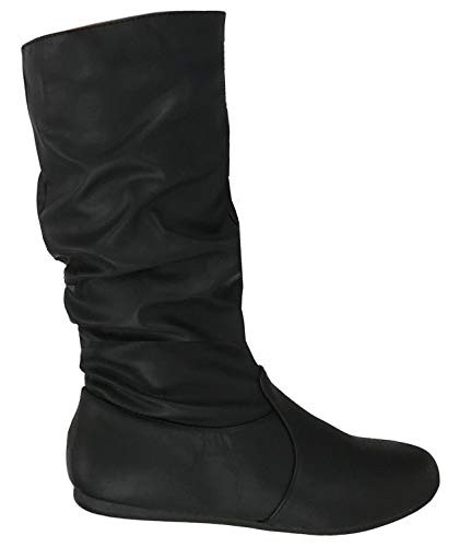 Wells Collection Womens Wonda Boots Soft Slouchy Flat to Low Heel Under Knee High  Black PU  7