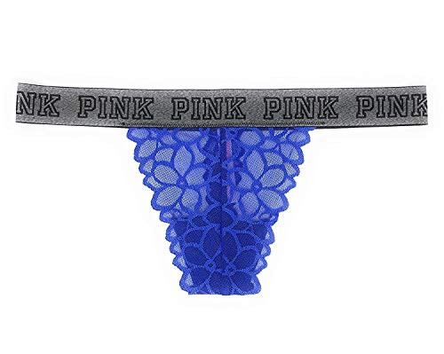 Victoria's Secret PINK Logo Elastic Lace Thong Panty Bright Blue  X-Small
