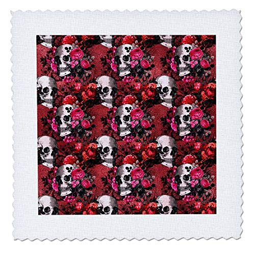 3dRose Gothic Red and Image Of Silver Floral and Skulls Pattern - Quilt Squares  qs_341270_2