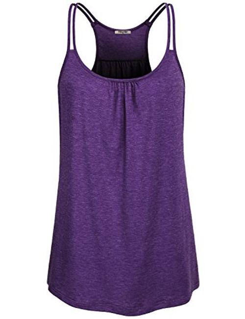 Hibelle Womens Sportswear  Ladies Sleeveless Summer Stretchy Yoga Tank Tops Sports Shirts Scoop Neck Flowy Curved Hem Trendy Pretty Front Ruched Tunic Racerback Workout Top Purple Small