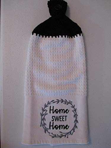 Crocheted FULL Towel Home Sweet Home Kitchen Towel with Black Yarn