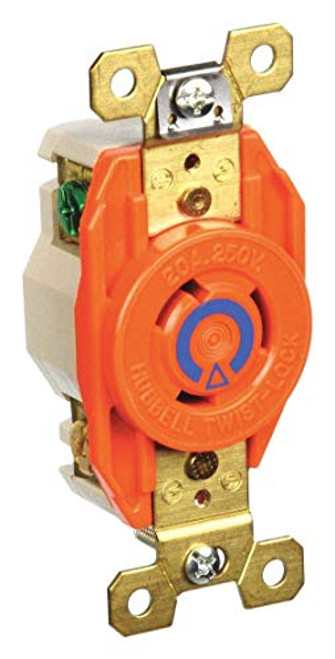 Hubbell Wiring Systems IG2320 SpikeShield Twist-Lock Isolated Ground Single Receptacle  Back and Side Wired  250V  20A  2 HP  2-Pole  3-Wire  Orange