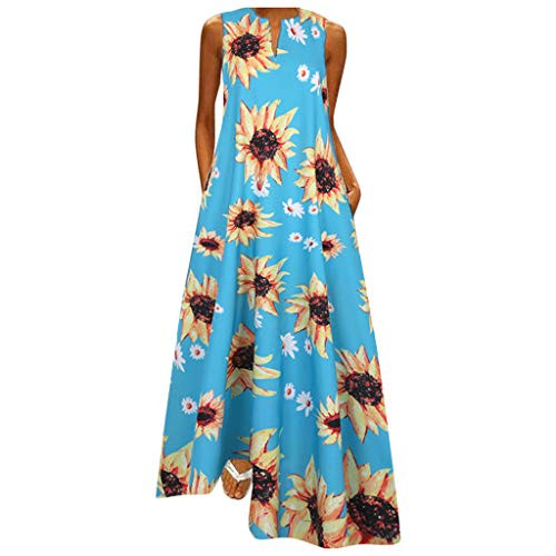 Ghazzi Women Dresses Women's Summer Sunflower Printed Sleeveless V Neck Maxi Dress Casual Vintage Boho Long Maxi Dresses Blue Ghazzi Women Dresses Women's Summer Sunflower Printed Sleeveless V Neck Maxi Dress Casual Vintage Boho Long Maxi Dresses Blue