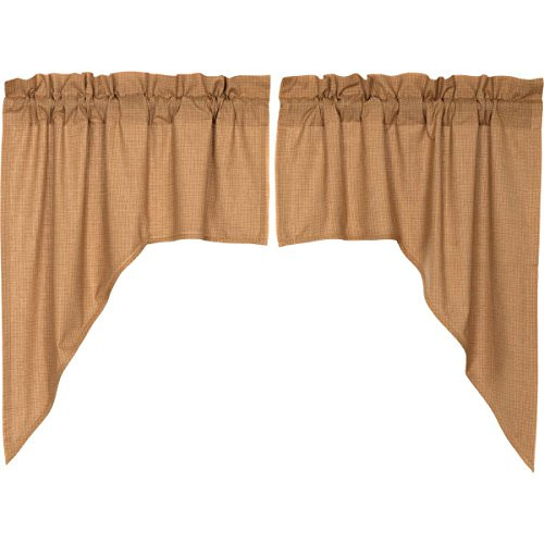 VHC Brands Classic Country Primitive Kitchen Window Curtains-Kindred Star Tan Lined Plaid Swag Pair VHC Brands Classic Country Primitive Kitchen Window Curtains-Kindred Star Tan Lined Plaid Swag Pair
