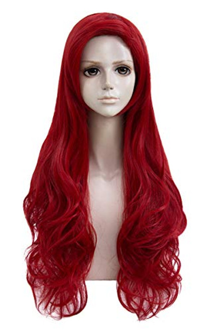 Bopocoko Red Wigs for Women Mermaid Cosplay Costume Long Curly Wavy Red Hair Wig Cute Synthetic Wigs for Party Halloween BU036R