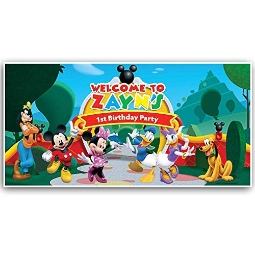 Mickey Mouse Clubhouse Birthday Banner Personalized Party Decoration Cake Table Backdrop - RED